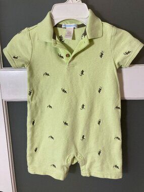 Janie and Jack Lime Green Lizard Polo Romper Onesie - 12-18 mos